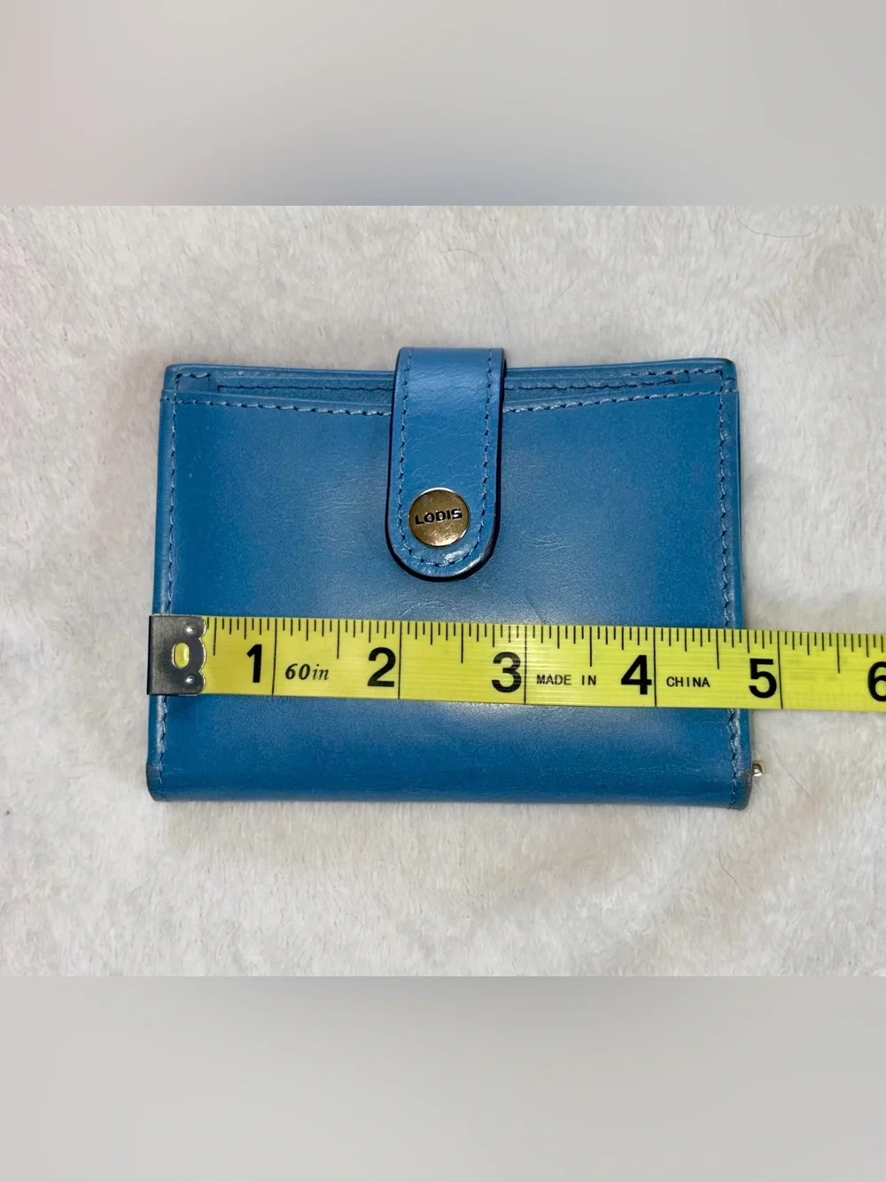 LODIS Blue Genuine Leather Wallet Slim Bifold